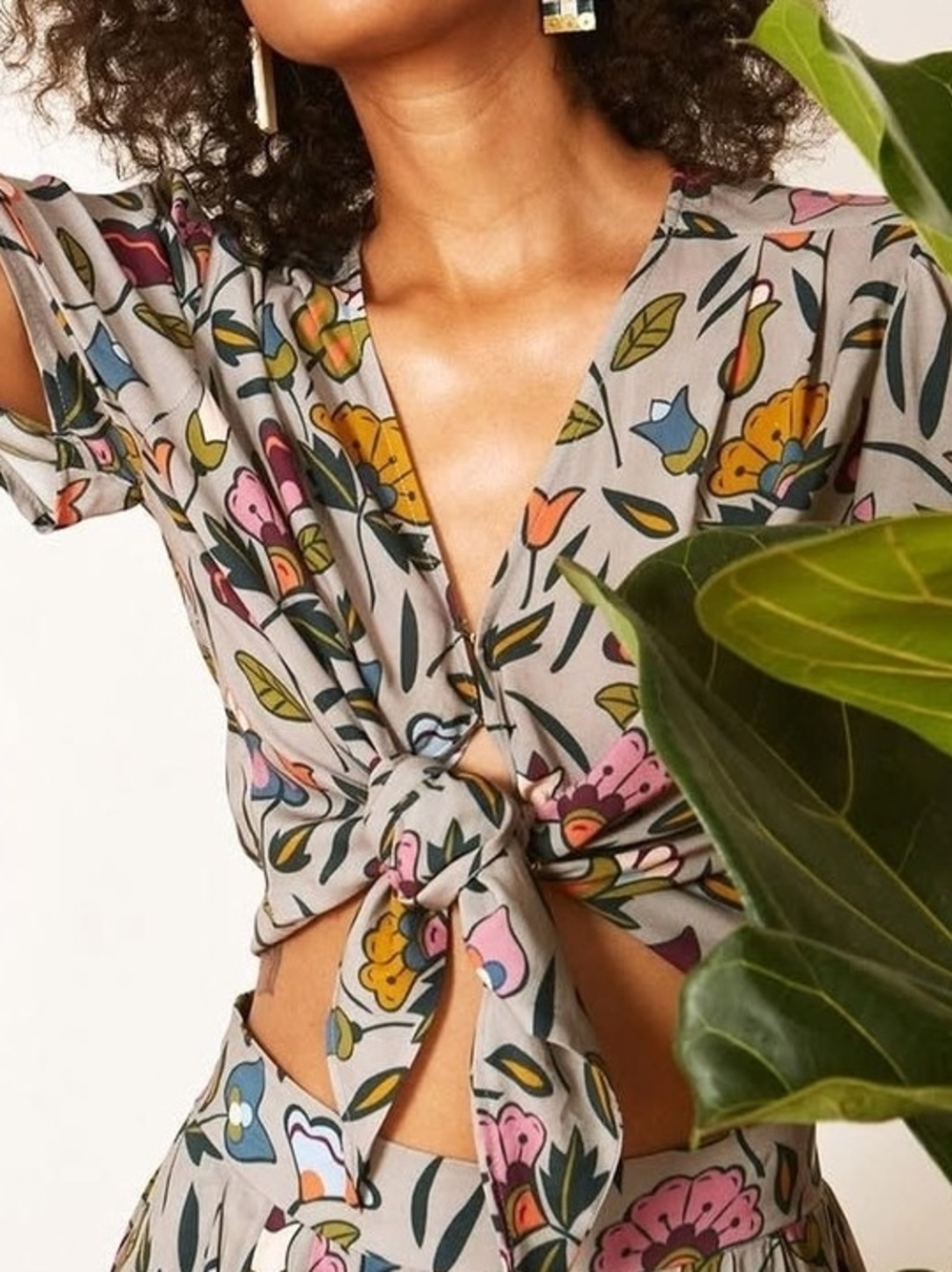 B. Yellowtail XS Sage Blossom Floral Tie-Front Crop Top Indigenous Designer NWT